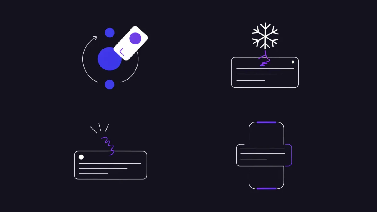 Failure diagram: rotating banner with a stale caption, page cache, a separately loaded caption, and a clipped mobile layout