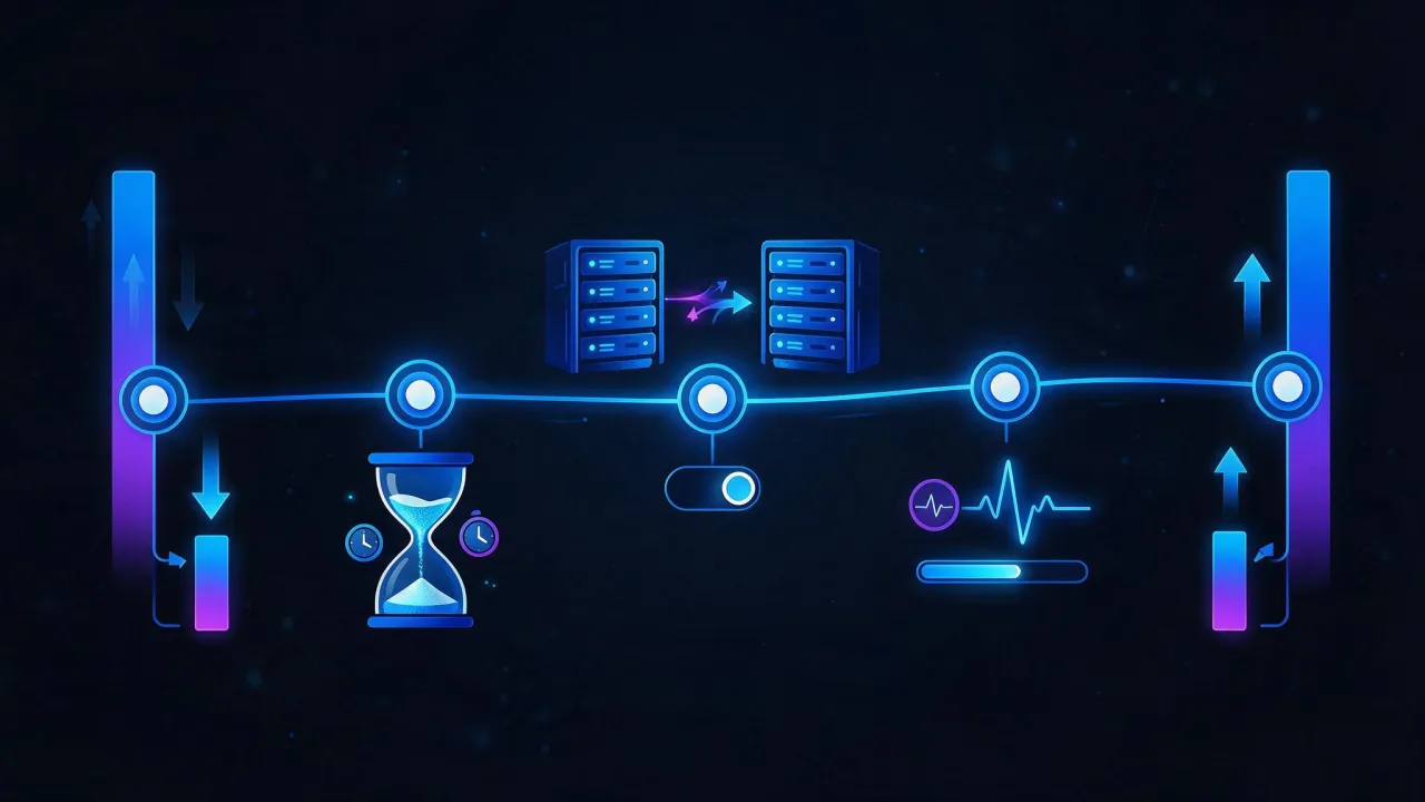 Временная шкала миграции DNS: понижение TTL, ожидание истечения, переключение, контроль, возврат TTL
