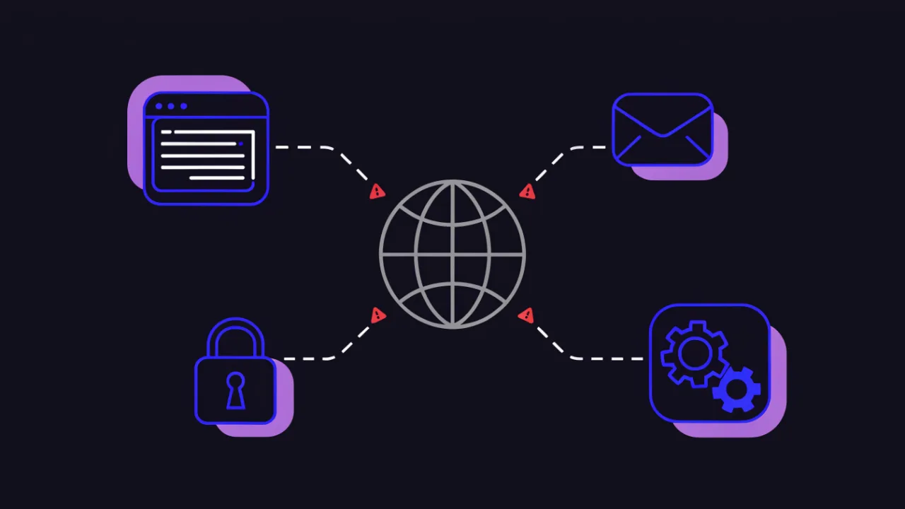 Diagram of the blast radius when domain delegation is suspended: site, mail, TLS certificates, integrations