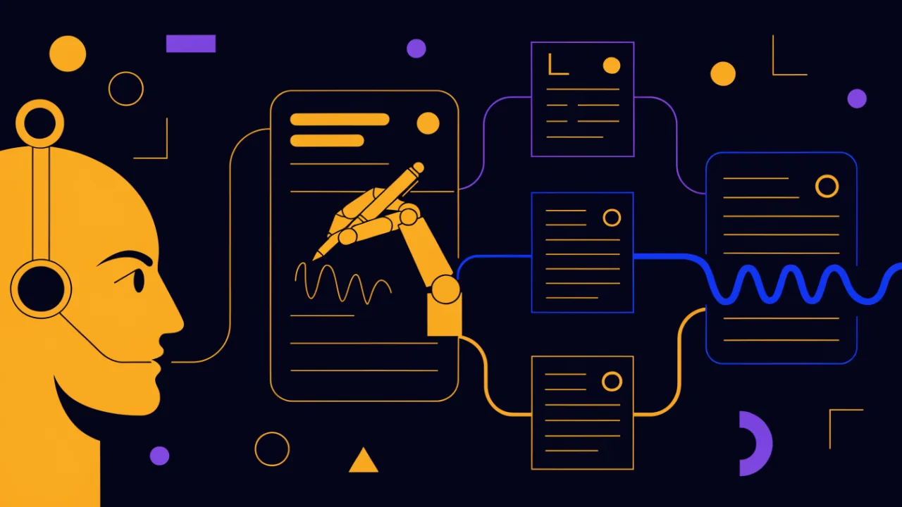 Diagram: a user question goes to an AI assistant, which assembles an answer from several sources and lists citations