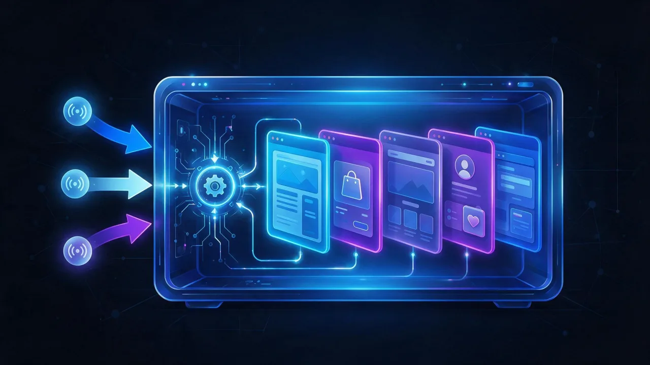 Diagram: a browser request reaches an IP address and the web server picks a virtual host by the Host header