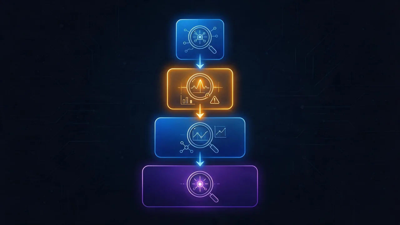 Diagnostic diagram with four checkpoints: delegation, zone records, server response and mail records