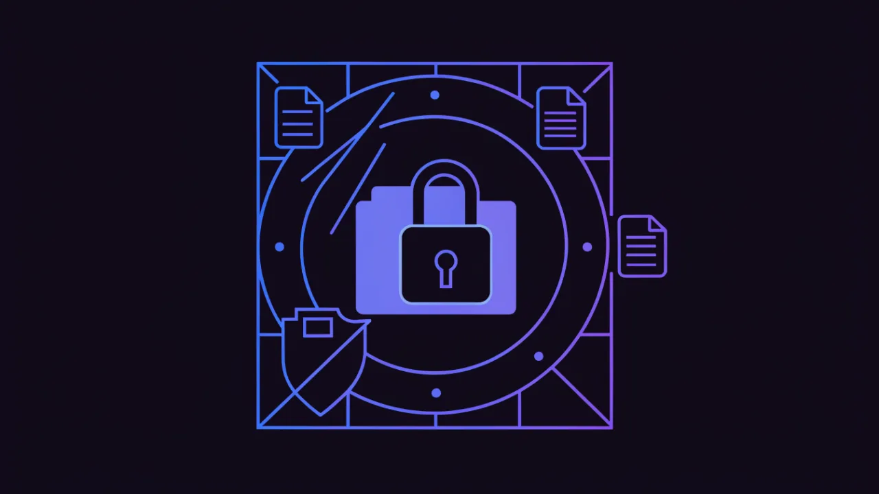 Diagram of layered directory protection: IP filtering, password protection, blocked internal files and no script execution in uploads