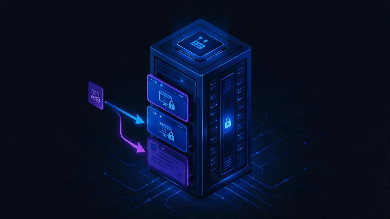 Diagram of SNI certificate selection: the client sends the domain name and the server returns the matching certificate or the default site certificate