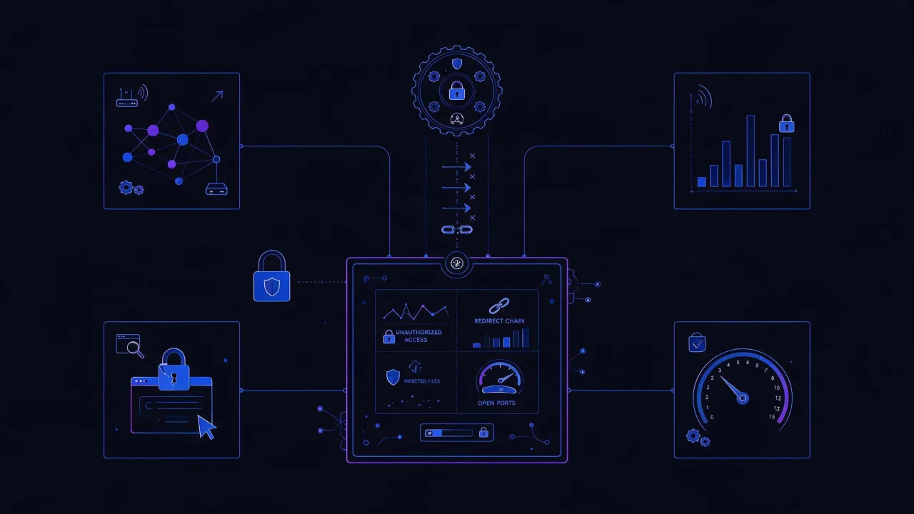 Diagram of HTTPS diagnostics: external checks of the certificate, redirects, mixed content and port 443 combine into one result