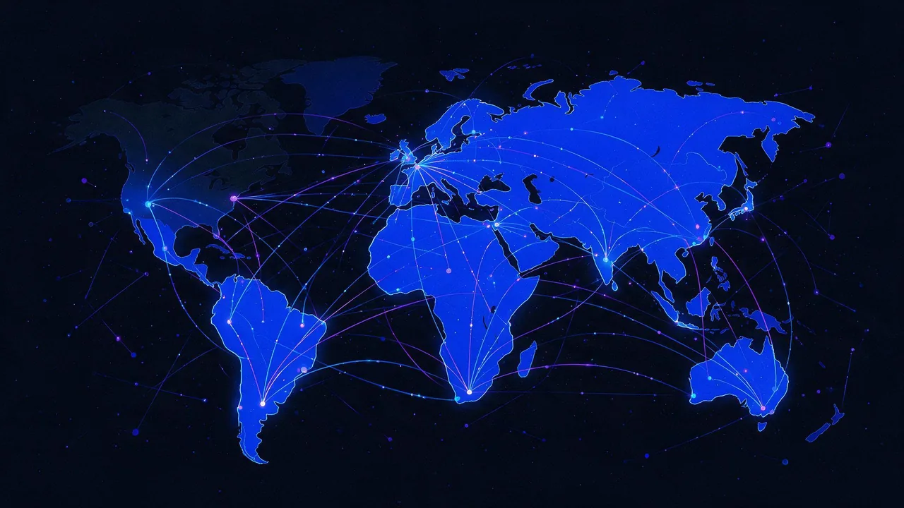 Map-style diagram showing a site reachable from most regions and unreachable from one, illustrating blast radius