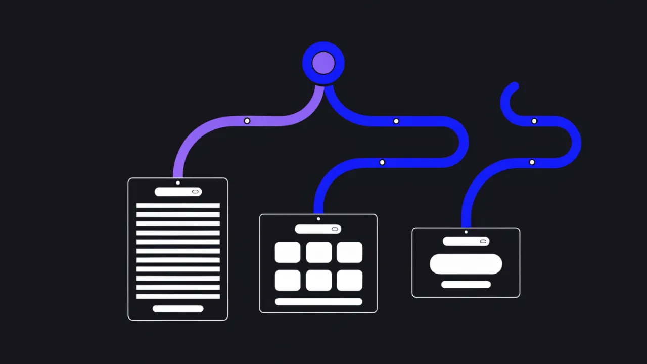 Diagram of intent verification: one query branching into informational, commercial and navigational paths with different landing page types