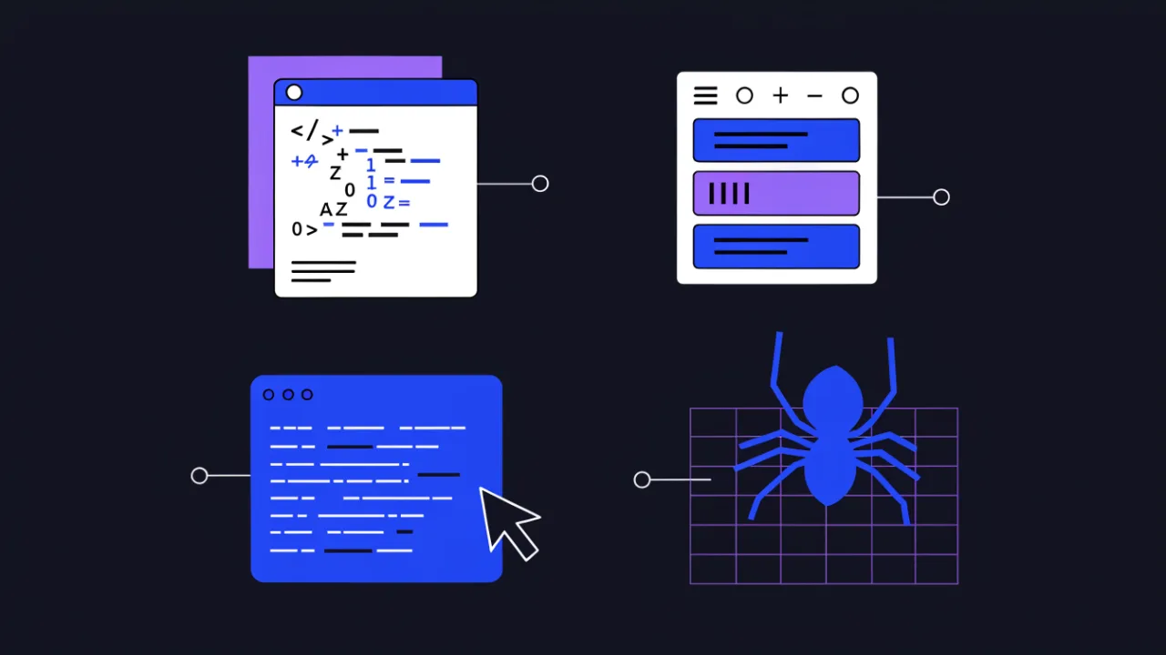 Diagram of four ways to inspect meta tags: page source, developer tools panel, a command line request and a full crawl exported to a table