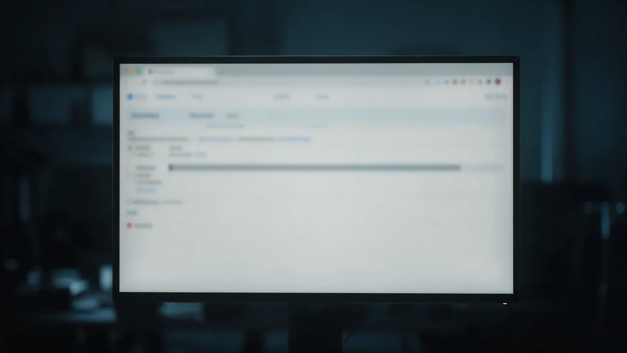 A monitor showing a blurred browser page with a single long gray timing bar stretched across it