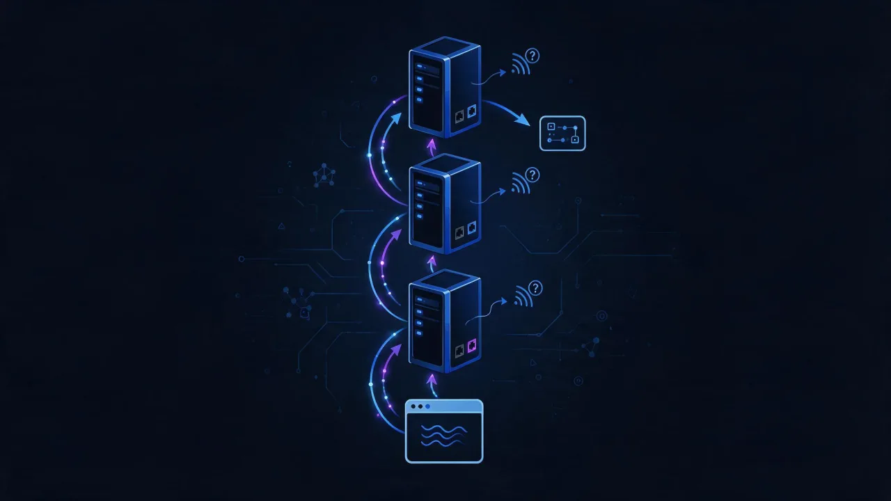 Resolution chain diagram: browser, recursive resolver, root server, zone server and the authoritative server of the domain