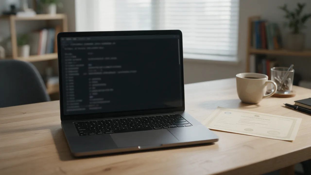 Терминал с ответом whois по домену и распечатанный сертификат домена