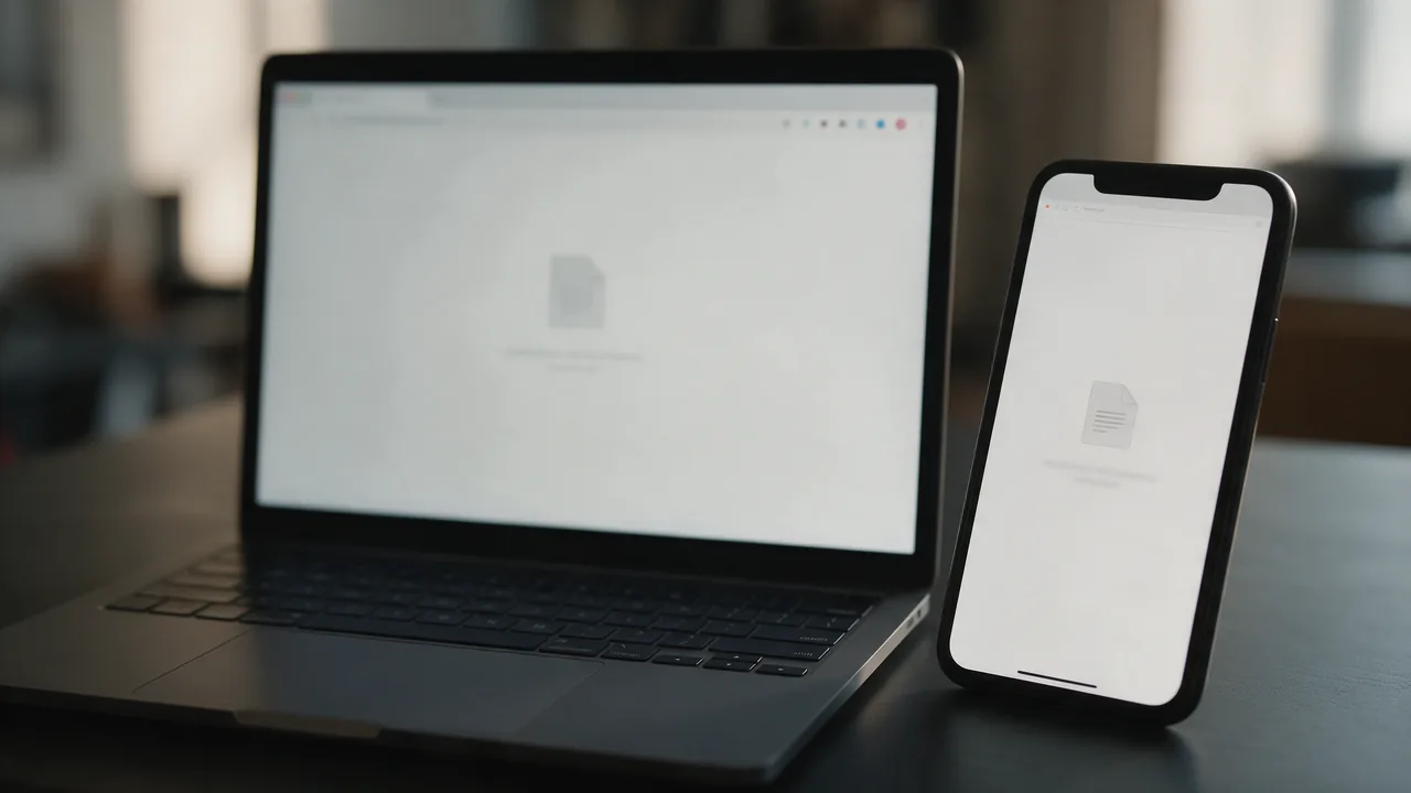 Laptop and smartphone side by side on a desk, both showing the same browser error page